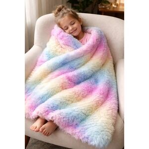 Fluffy Tie Dye Rainbow Throw Blanket Super Soft Cozy Faux Fur